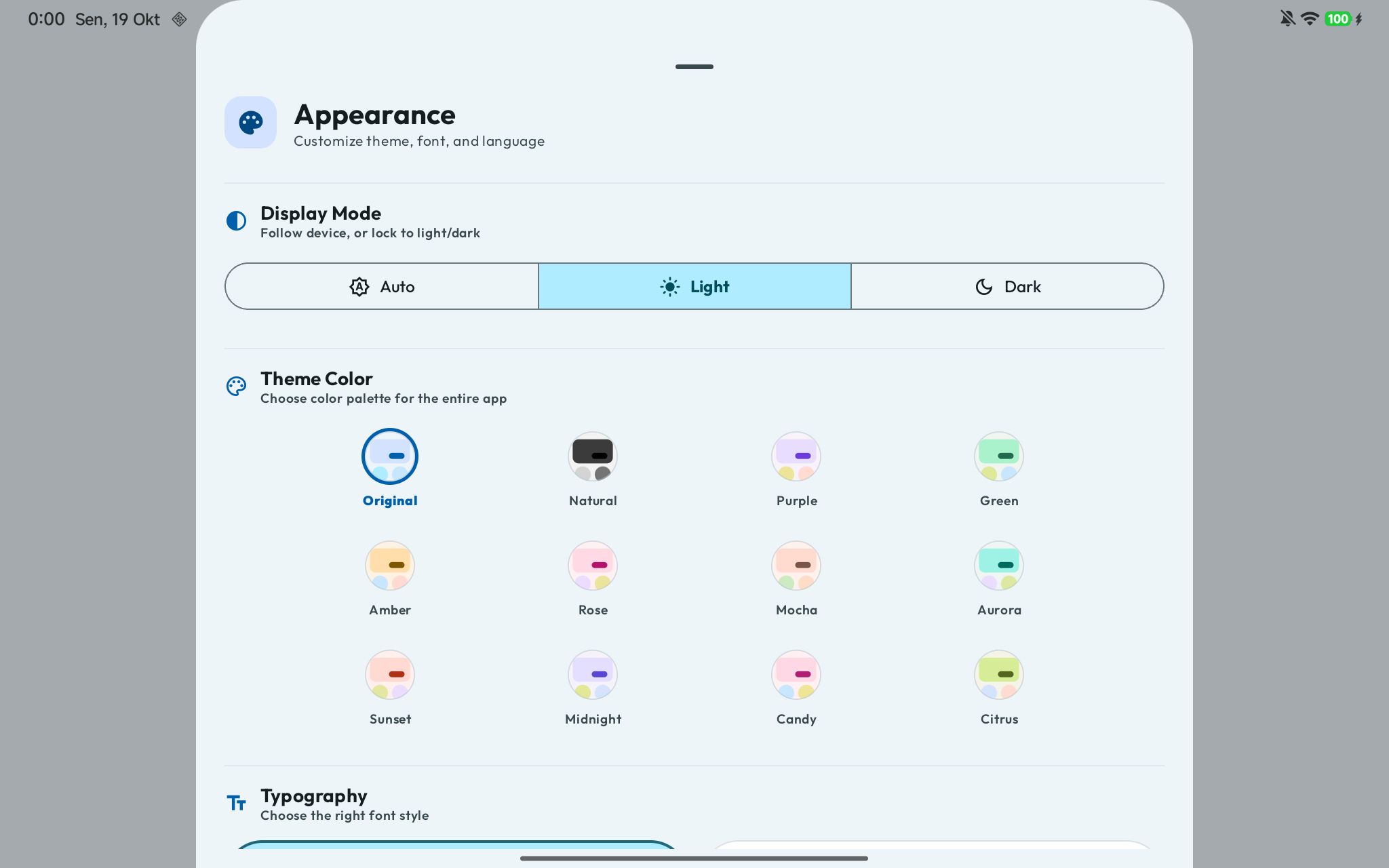 Tampilan dashboard Android