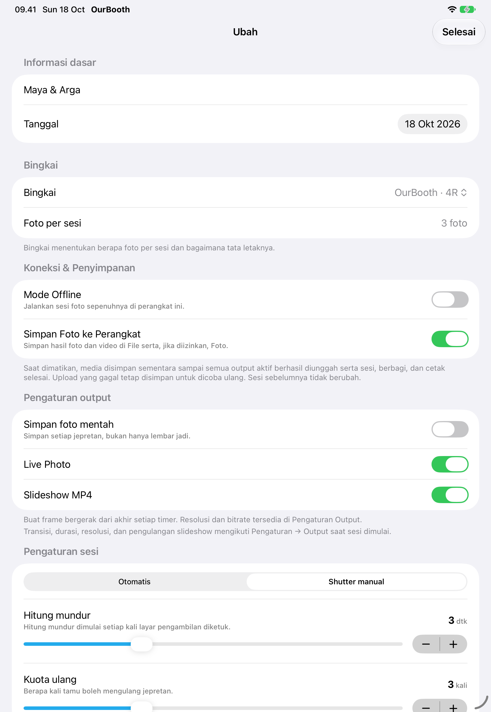 Form event, offline dan penyimpanan iPad